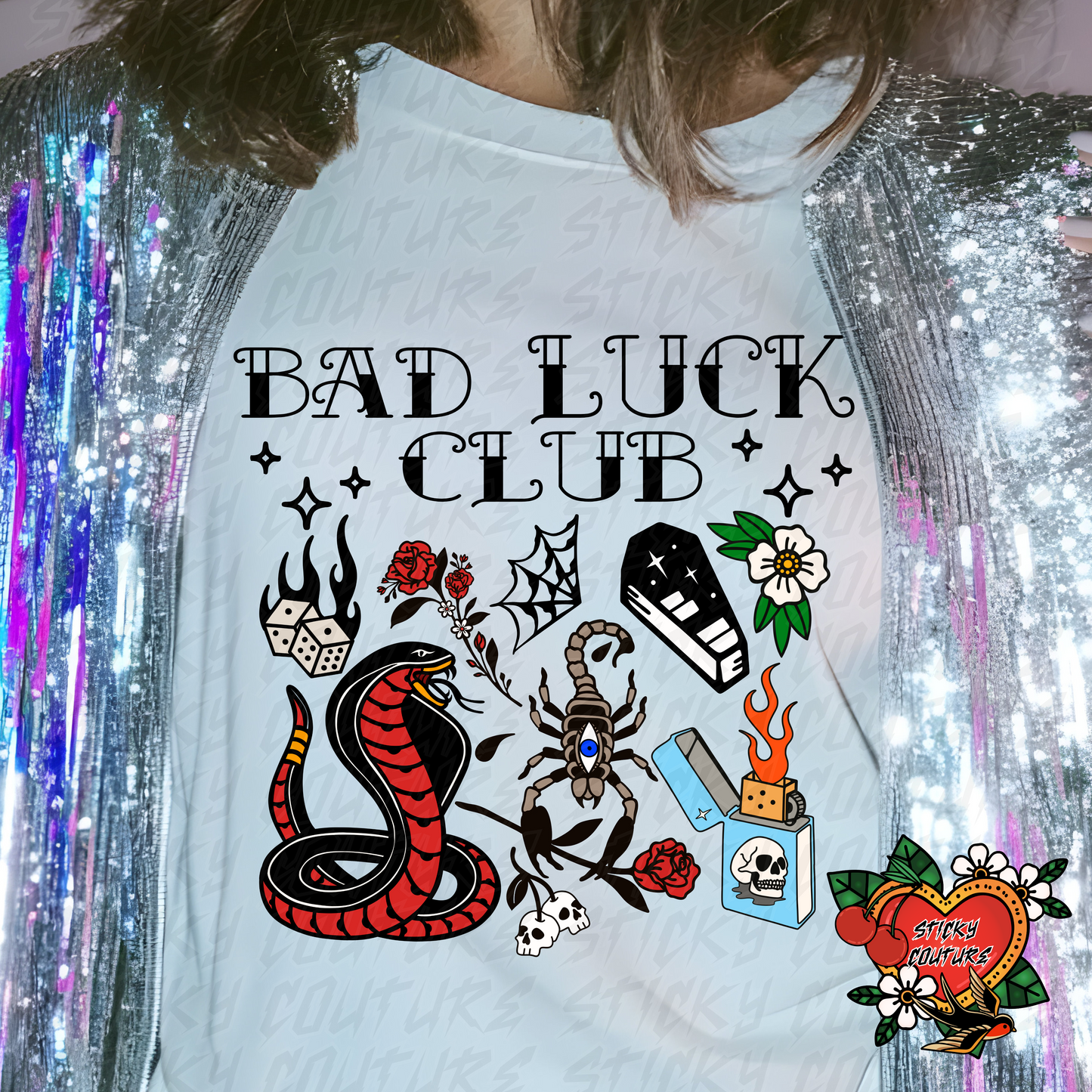 Bad Luck Club PNG Tattoo Style Traditional Flash Art Rad Rad Trad dark art Western Retro Vintage Cowboy Cowgirl rock and roll tshirt design