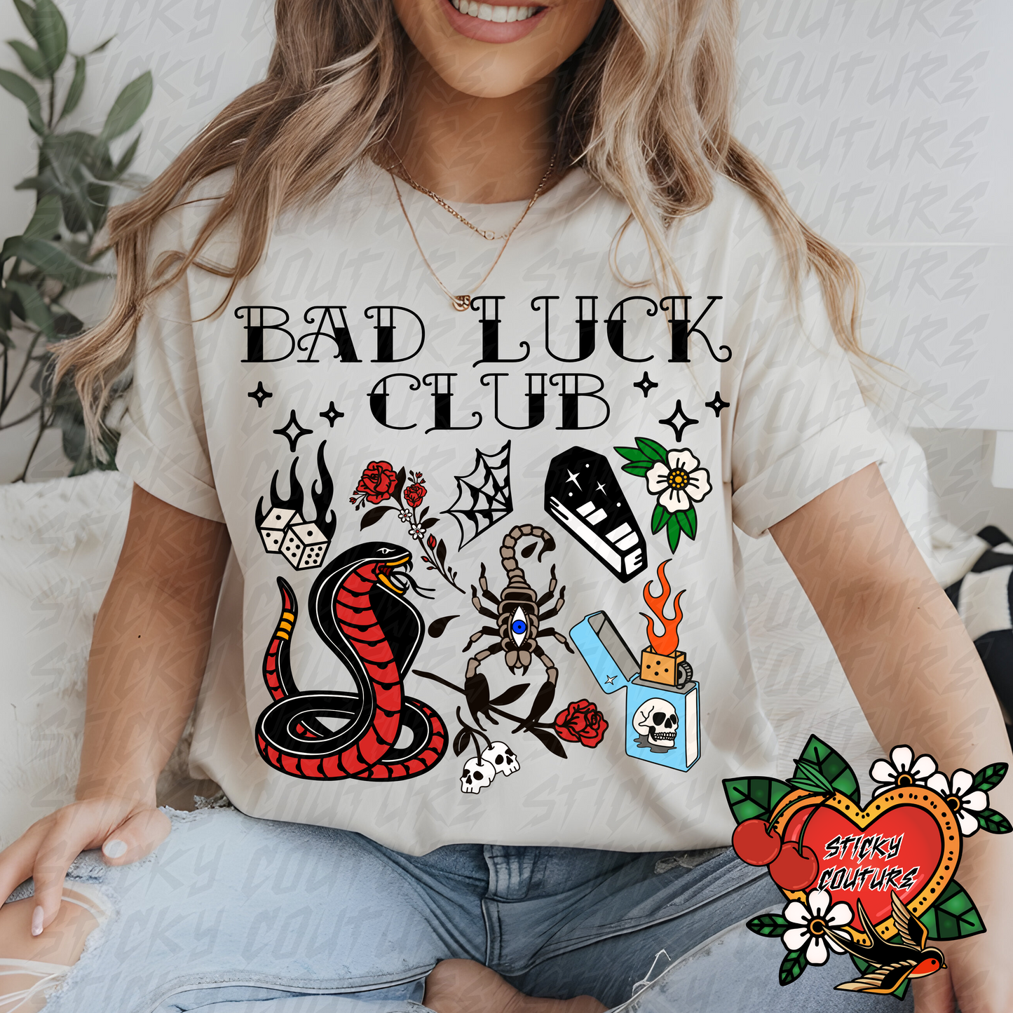 Bad Luck Club PNG Tattoo Style Traditional Flash Art Rad Rad Trad dark art Western Retro Vintage Cowboy Cowgirl rock and roll tshirt design