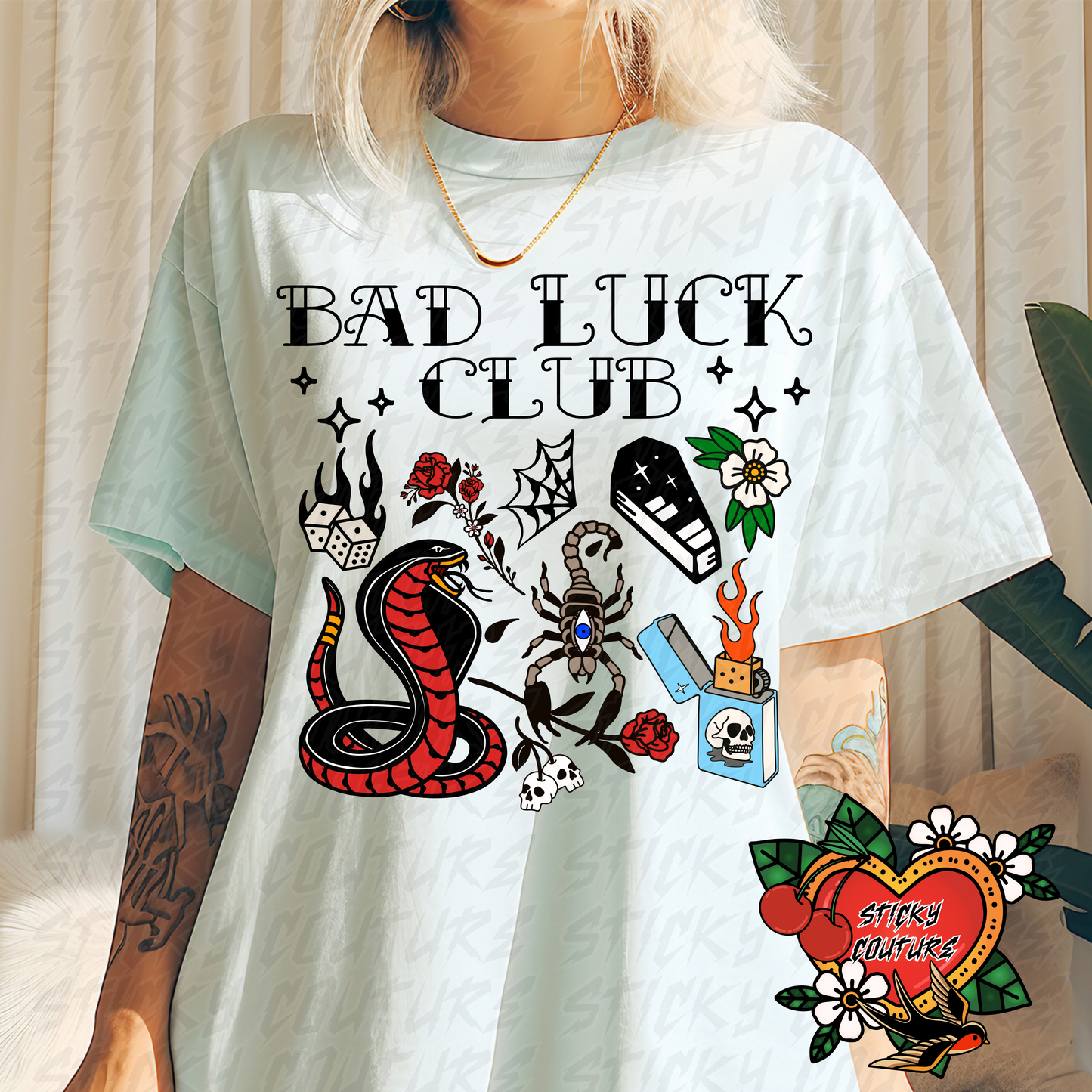 Bad Luck Club PNG Tattoo Style Traditional Flash Art Rad Rad Trad dark art Western Retro Vintage Cowboy Cowgirl rock and roll tshirt design